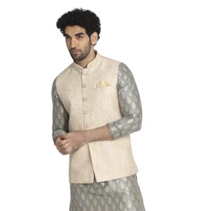 Manyavar Men's A-Line Coat (JAC215-303- Beige_XL)
